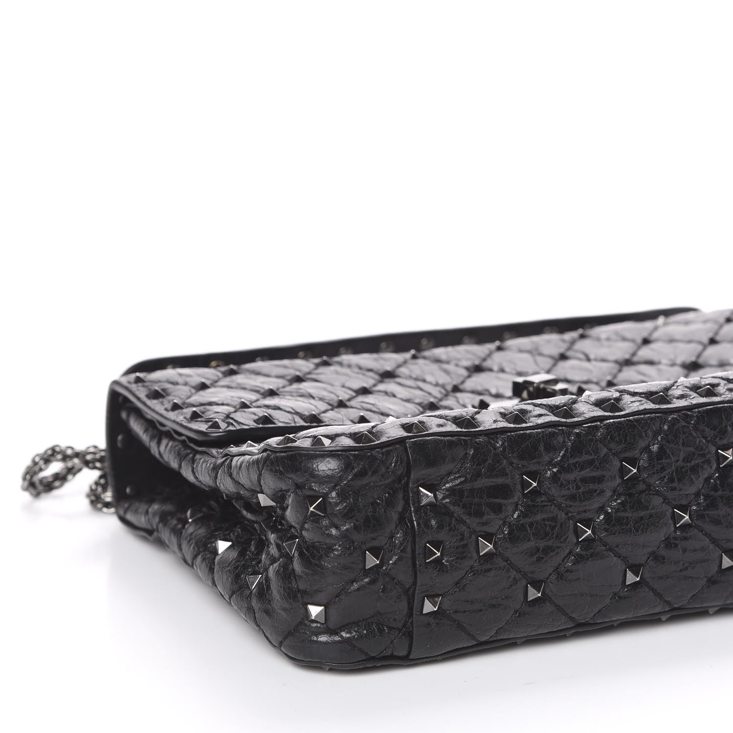 Valentino Garavani Craquele Nappa Medium Rockstud Spike Shoulder Bag Black 7 of 9