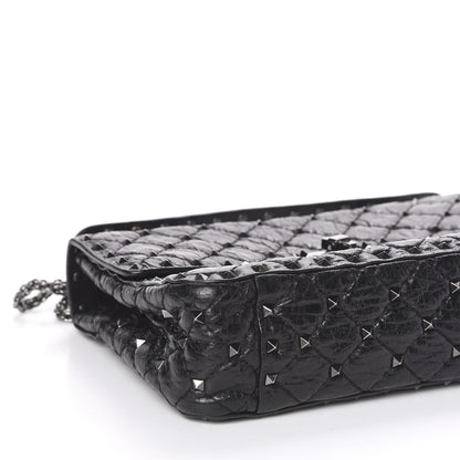 Valentino Garavani Craquele Nappa Medium Rockstud Spike Shoulder Bag Black 7 of 9