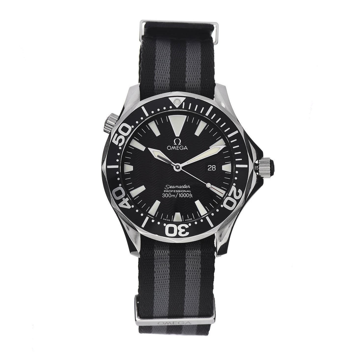 Stainless Steel Nylon 41mm Seamaster Professional Quartz Watch Black 196.1640
