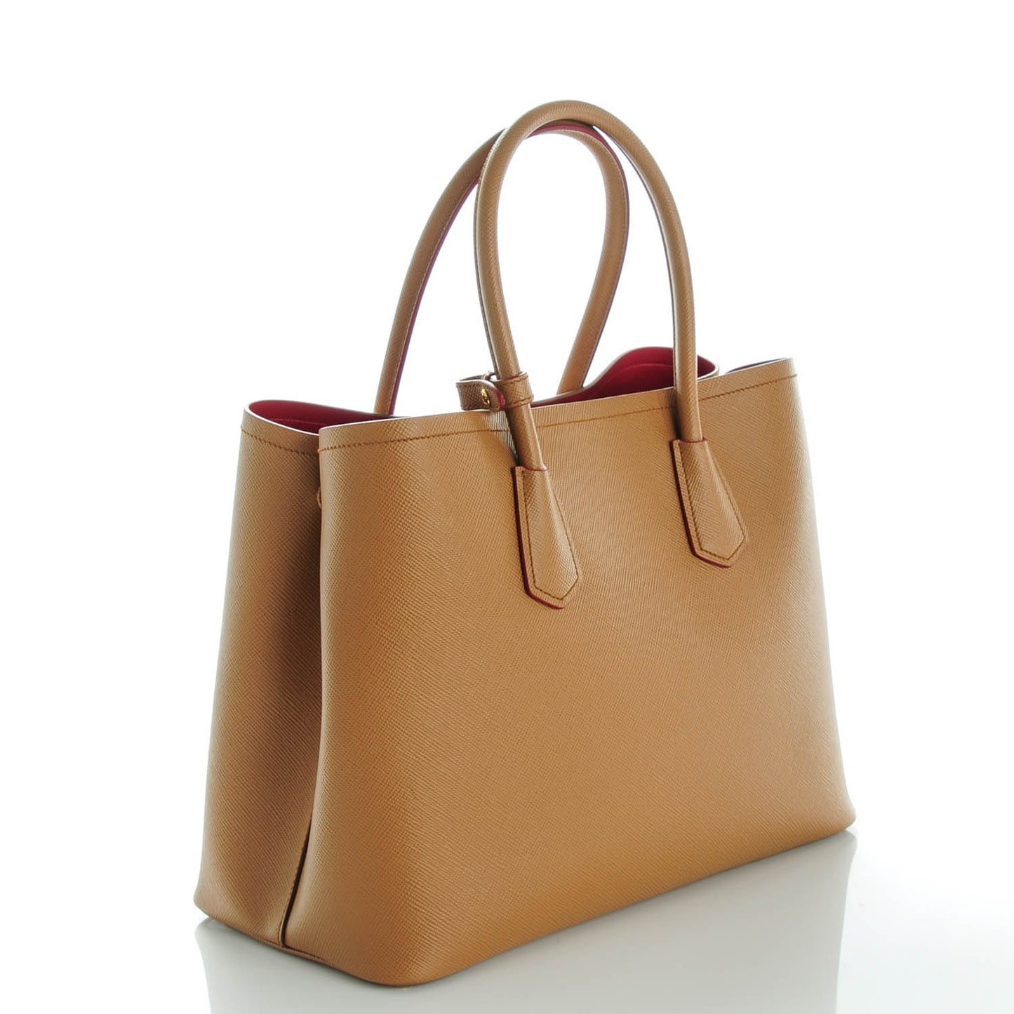 Saffiano Cuir Medium Double Bag Caramel Fuoco