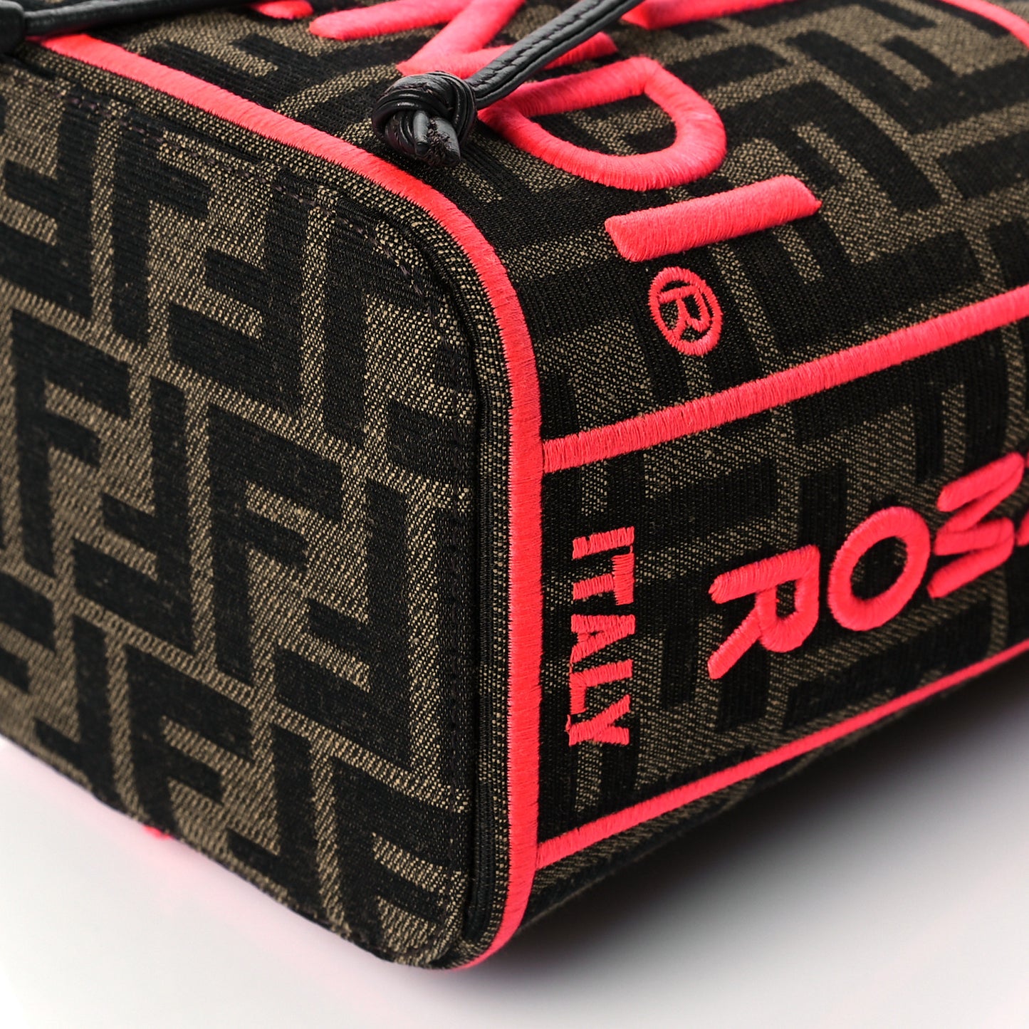 Fabric Jacquard Shiny Nappa FF 1974 Logo Threaded Edge Mini Mon Tresor Bucket Bag Tobacco Moro Fuxia Fluo