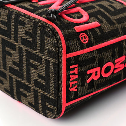 Fendi Fabric Jacquard Shiny Nappa FF 1974 Logo Threaded Edge Mini Mon Tresor Bucket Bag Tobacco Moro Fuxia Fluo 9 of 9