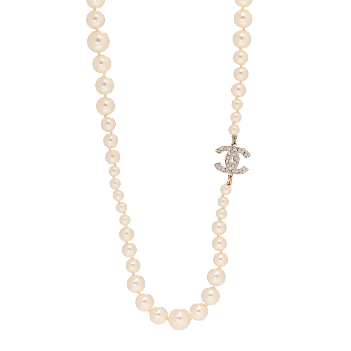 Graduated Pearl CC Long Necklace Gold