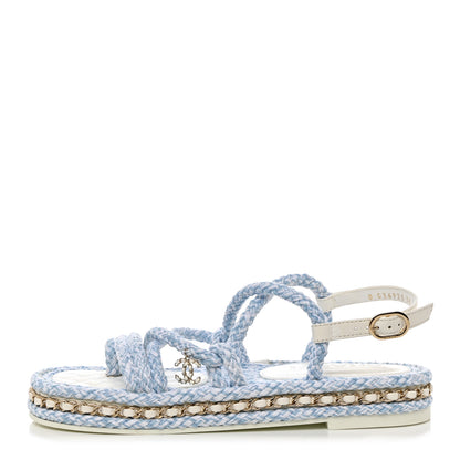 Chanel Lambskin Cord Chain CC Sandals 38 Blue White 1 of 10