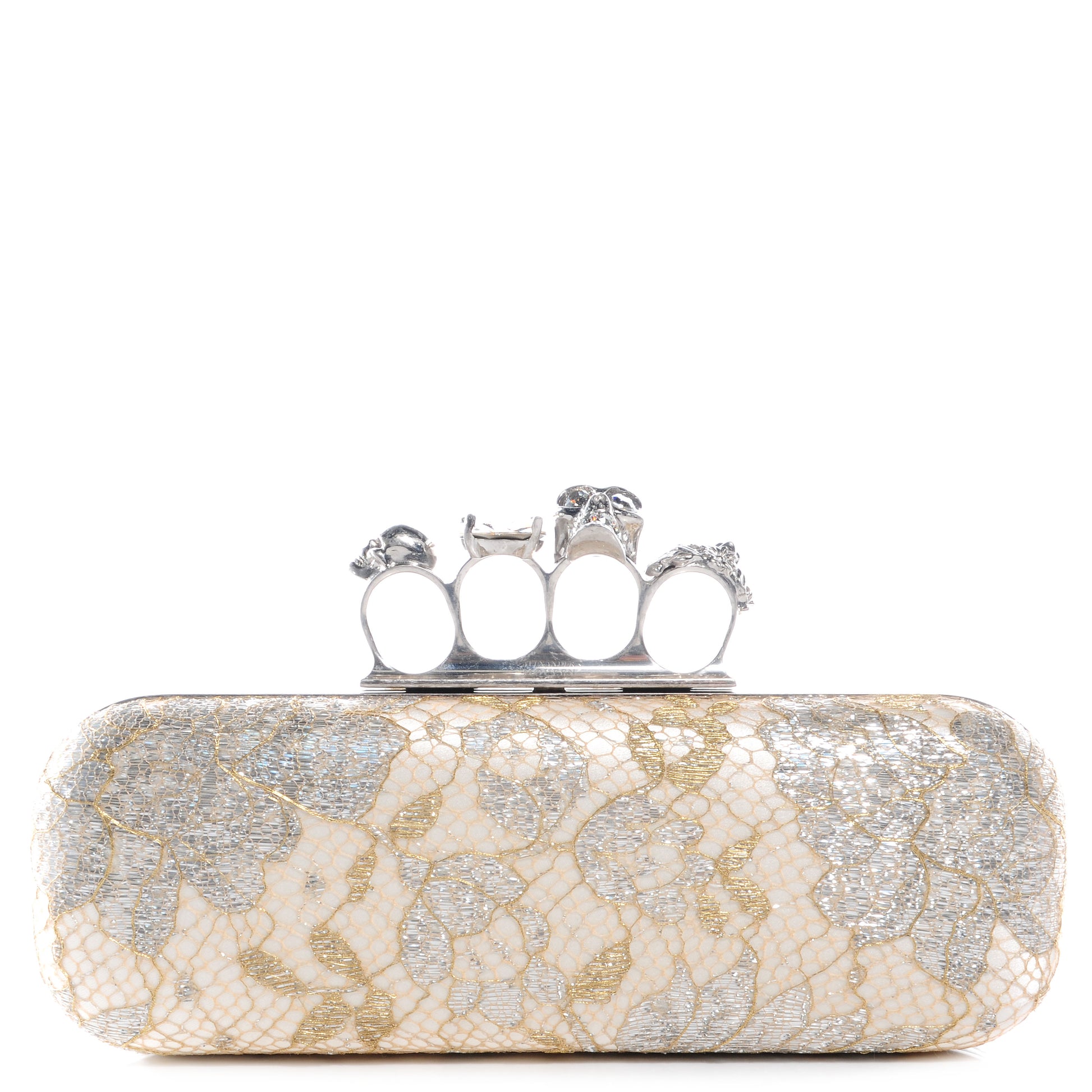 Alexander McQueen Lake Tulip Lace Knuckle-Duster Clutch Bag Silver 1 of 15