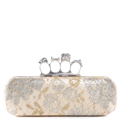 Alexander McQueen Lake Tulip Lace Knuckle-Duster Clutch Bag Silver 1 of 15