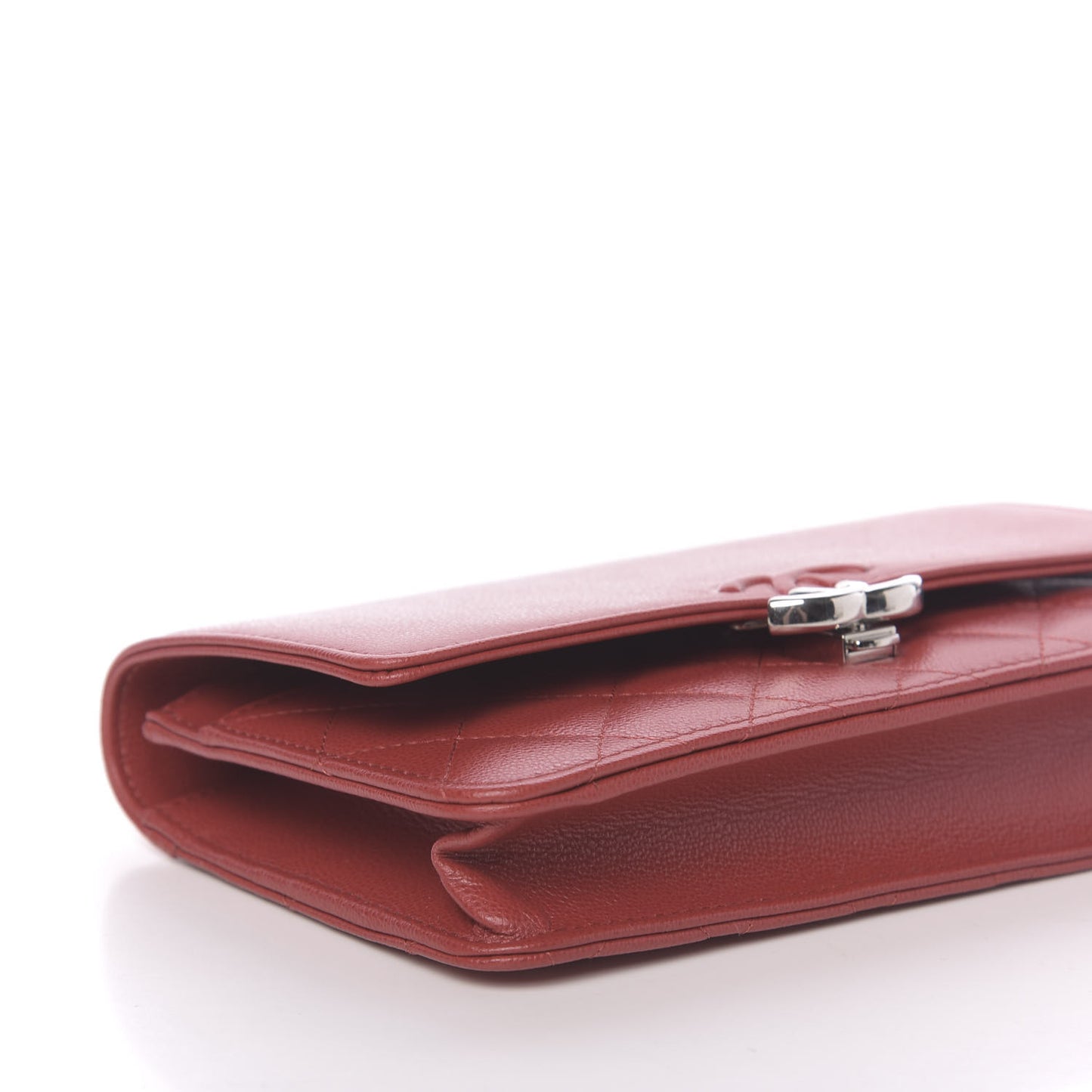 Grained Calfskin Quilted CC Box Wallet On Chain WOC Red