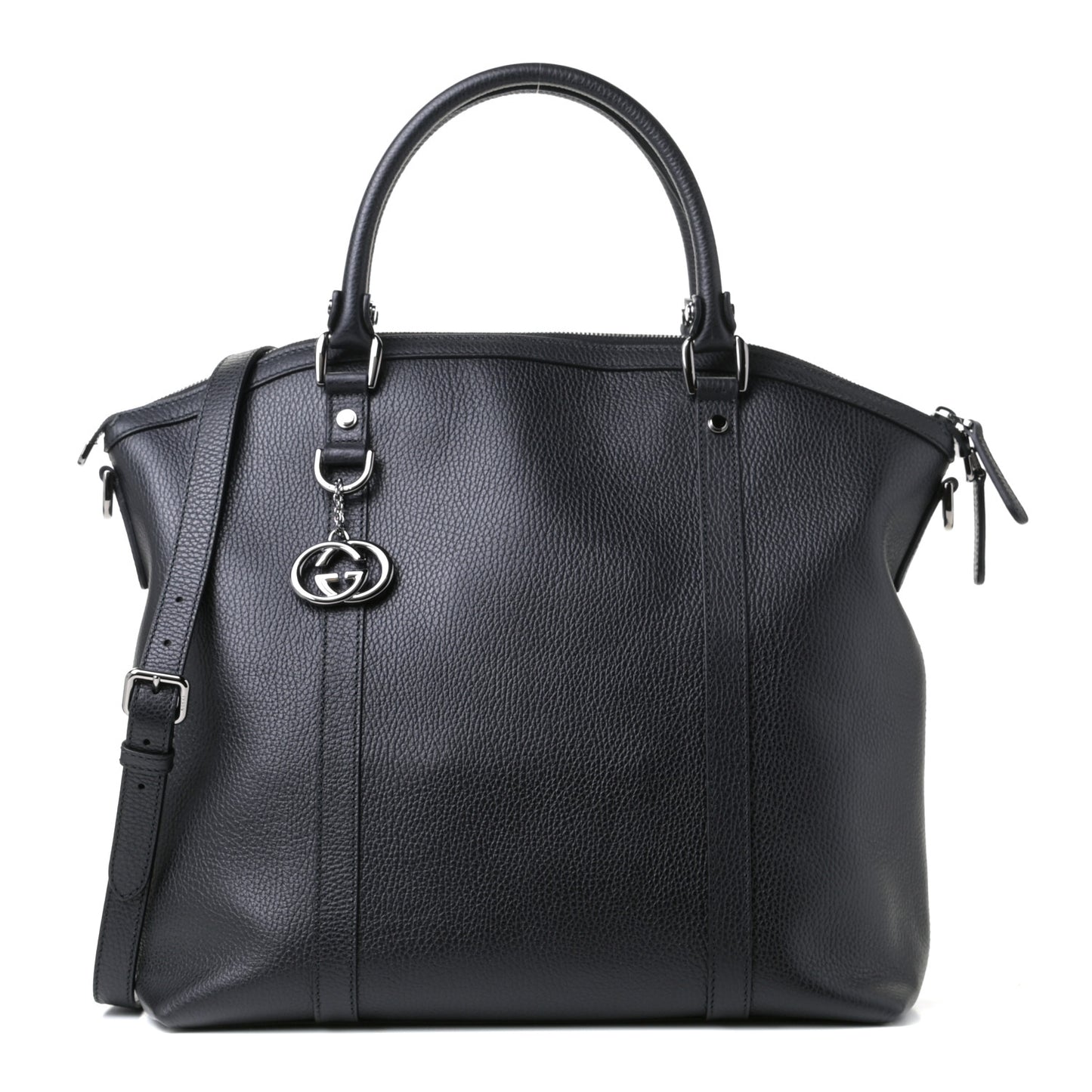 Calfskin Medium GG Charm Convertible Dome Satchel Black