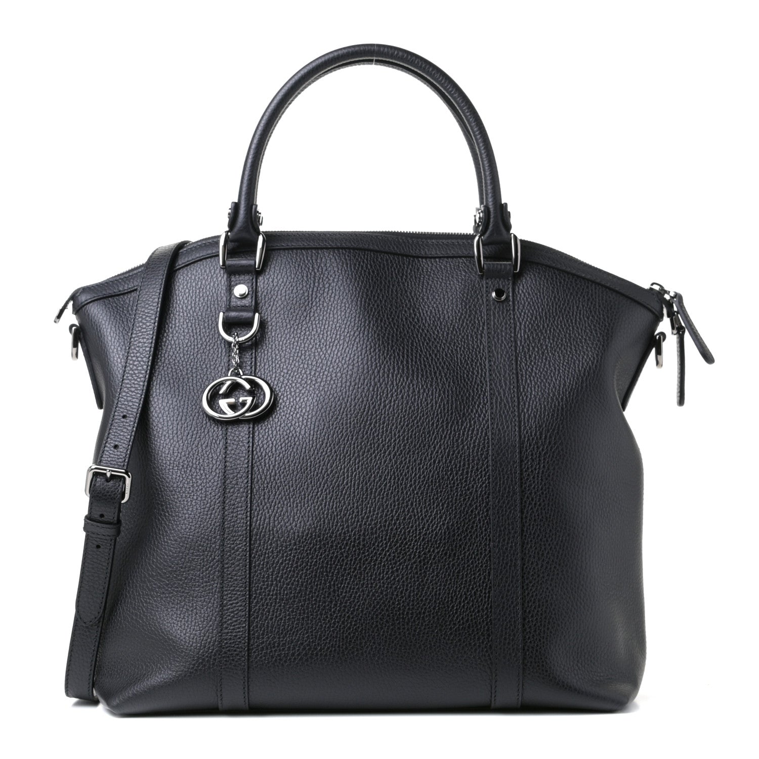 Gucci Calfskin Medium GG Charm Convertible Dome Satchel Black 1 of 4