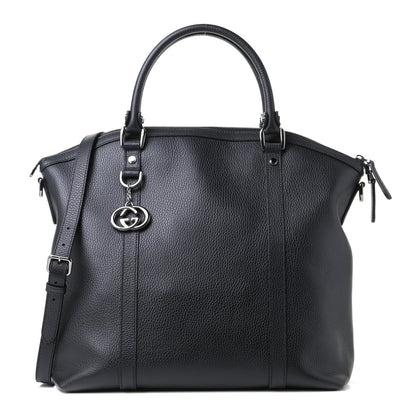 Gucci Calfskin Medium GG Charm Convertible Dome Satchel Black 1 of 4