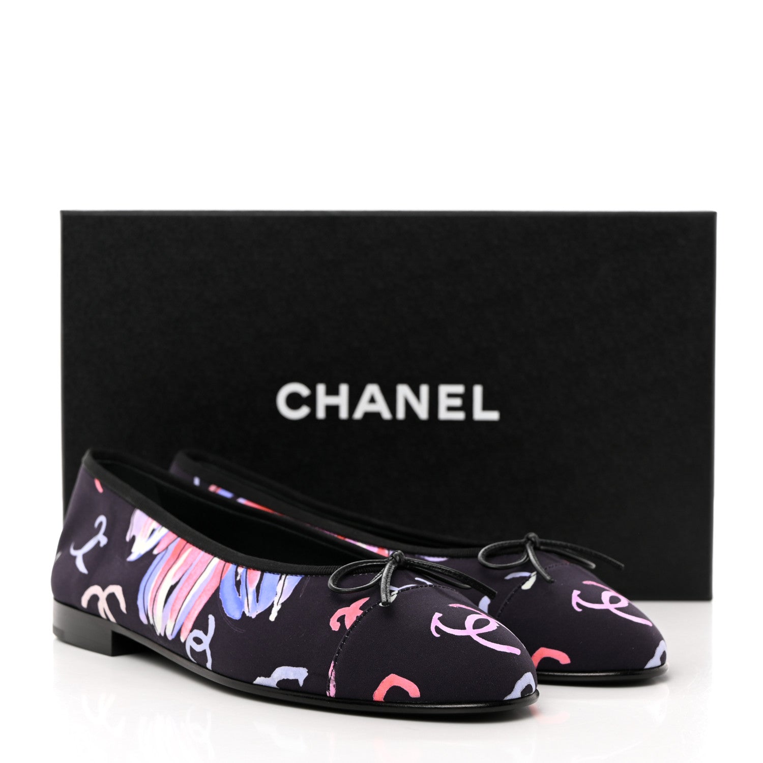 Chanel Printed Stretch Jersey Cap Toe Ballerina Flats 38 Black Multicolor 2 of 10