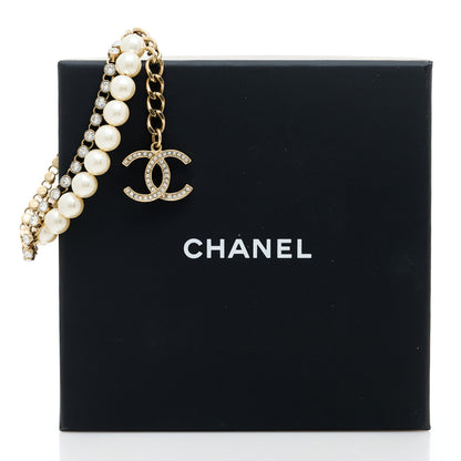 Chanel Pearl Crystal CC Double Strand Bracelet Gold White 4 of 4