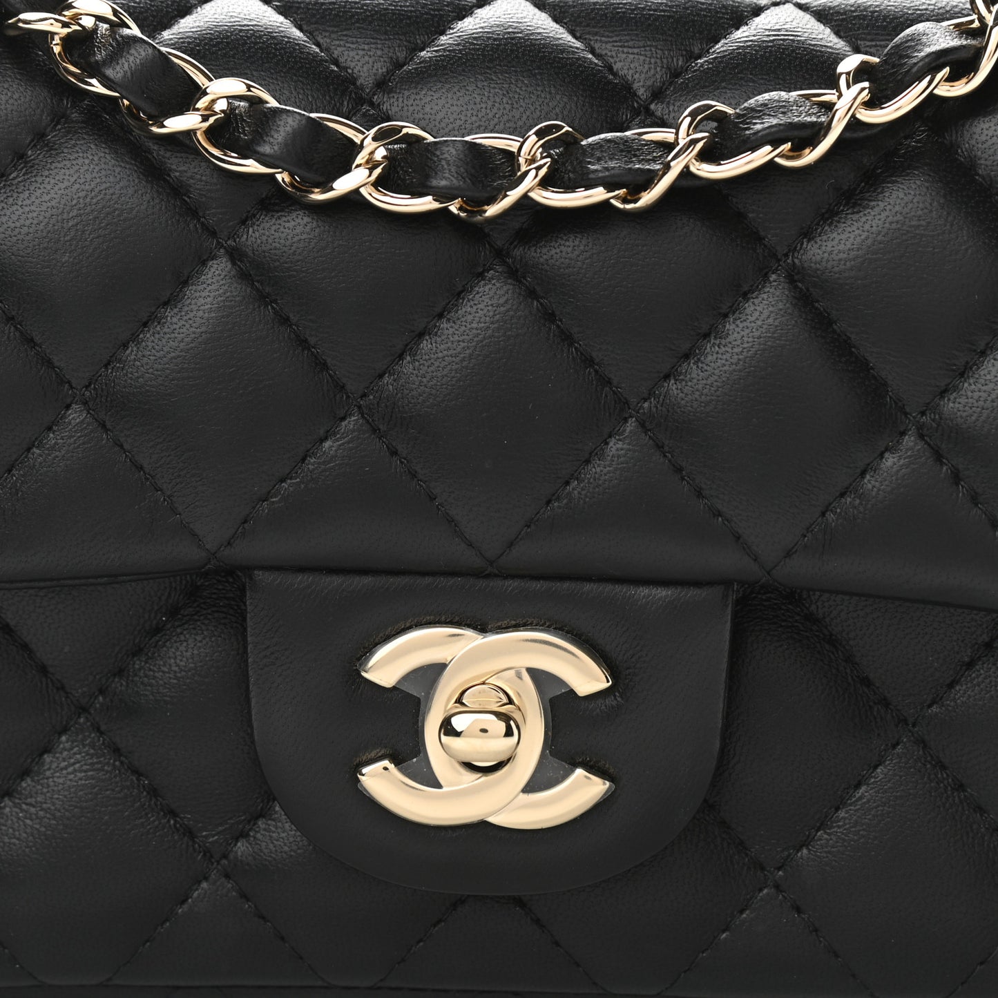 Lambskin Quilted Mini Rectangular Flap Black