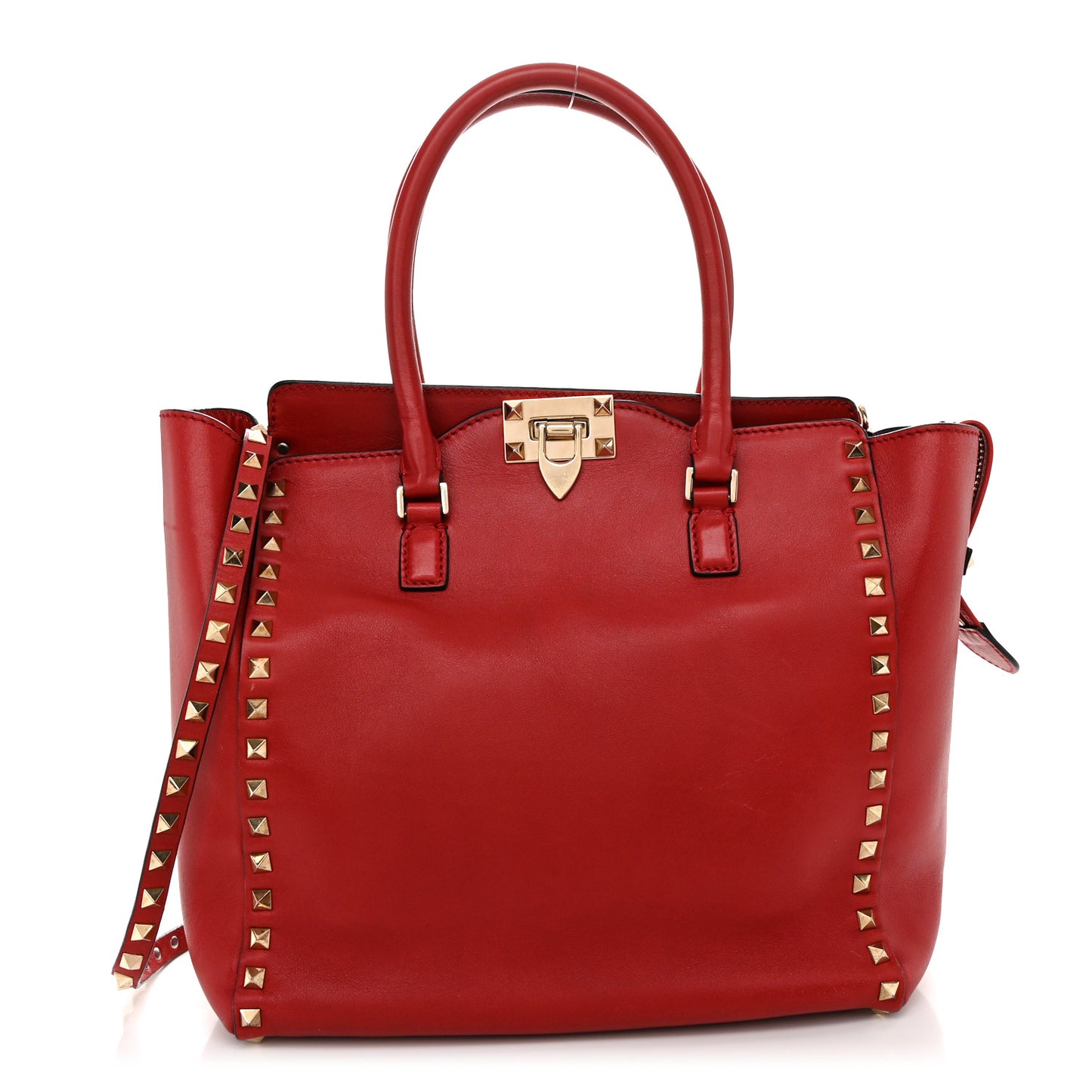 Vitello Rockstud Double Handle Tote Red