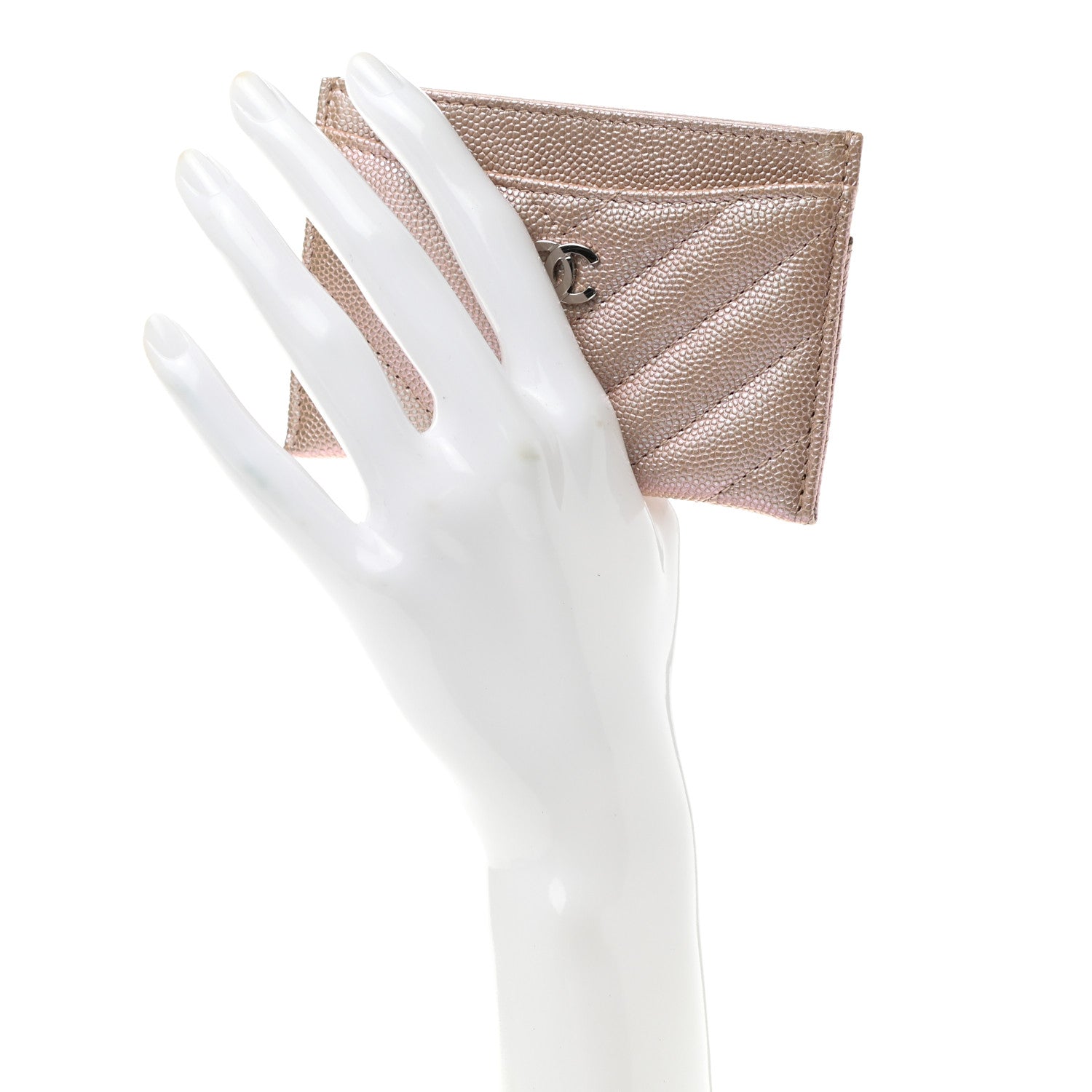 Chanel Iridescent Caviar Chevron Quilted Card Holder Beige 2 of 9