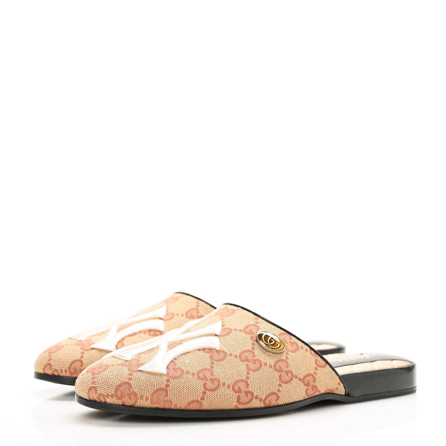 Gucci X MLB Monogram NY Yankees Embroidered Womens GG Slippers 37.5 Beige Ruggine 3 of 7