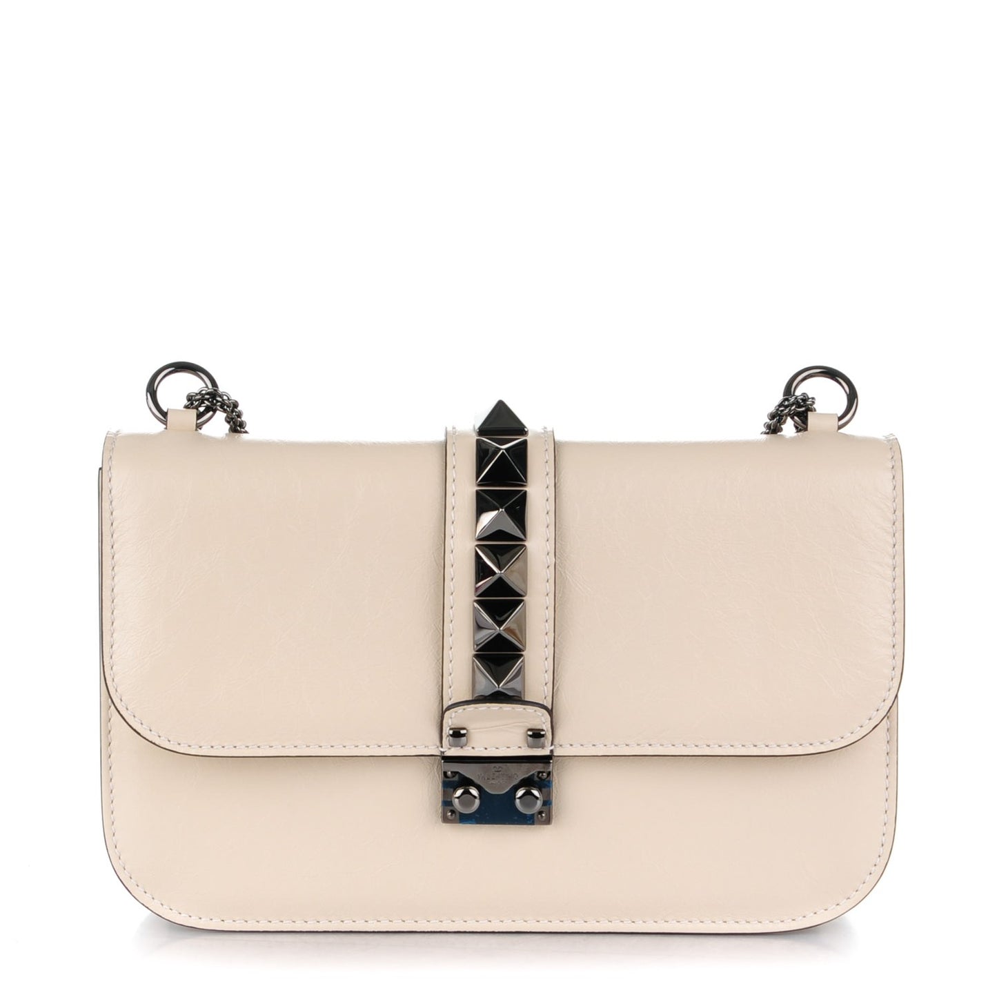 Craquele Calfskin Medium Glam Lock Rockstud Flap Light Ivory