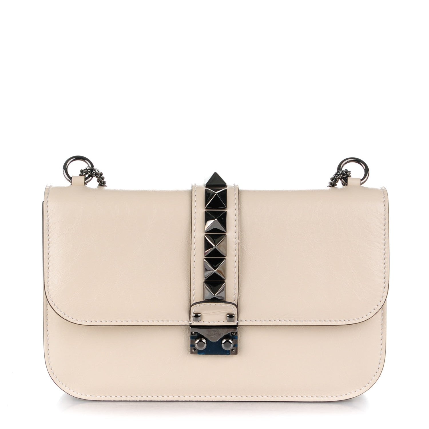 Valentino Garavani Craquele Calfskin Medium Glam Lock Rockstud Flap Light Ivory 1 of 7
