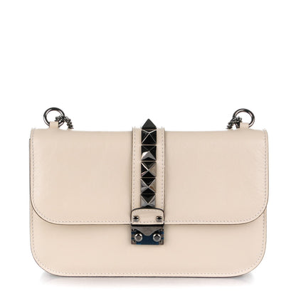 Valentino Garavani Craquele Calfskin Medium Glam Lock Rockstud Flap Light Ivory 1 of 7