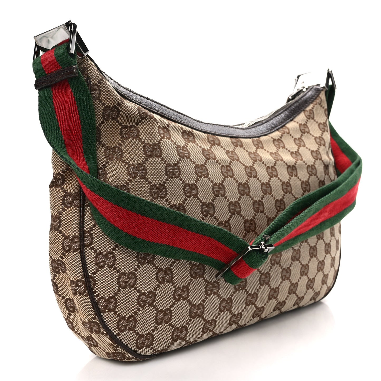 Monogram Web Medium Half Moon Hobo Dark Brown