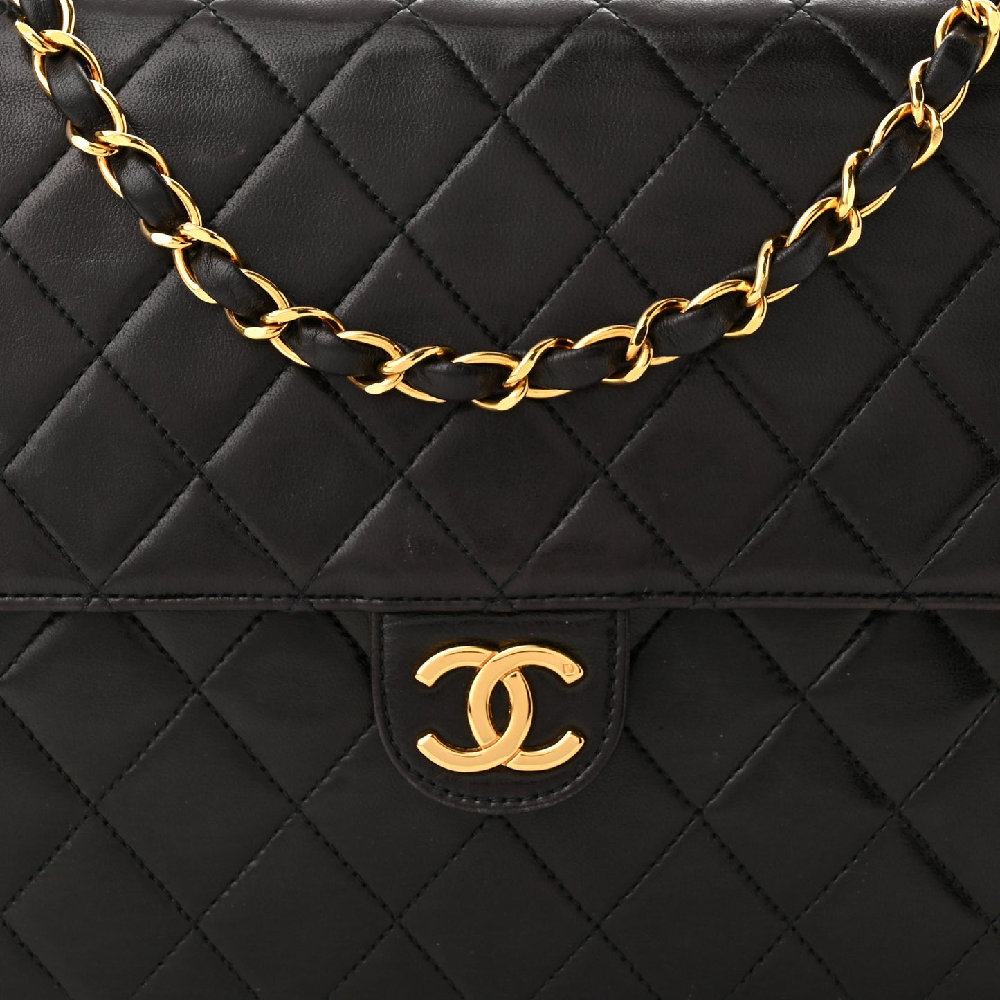 Lambskin Quilted Medium Single Flap Black