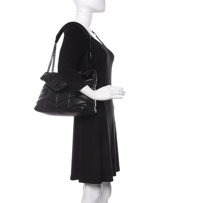 Saint Laurent Lambskin Quilted Medium Loulou Puffer Monogram Chain Satchel Black 2 of 11