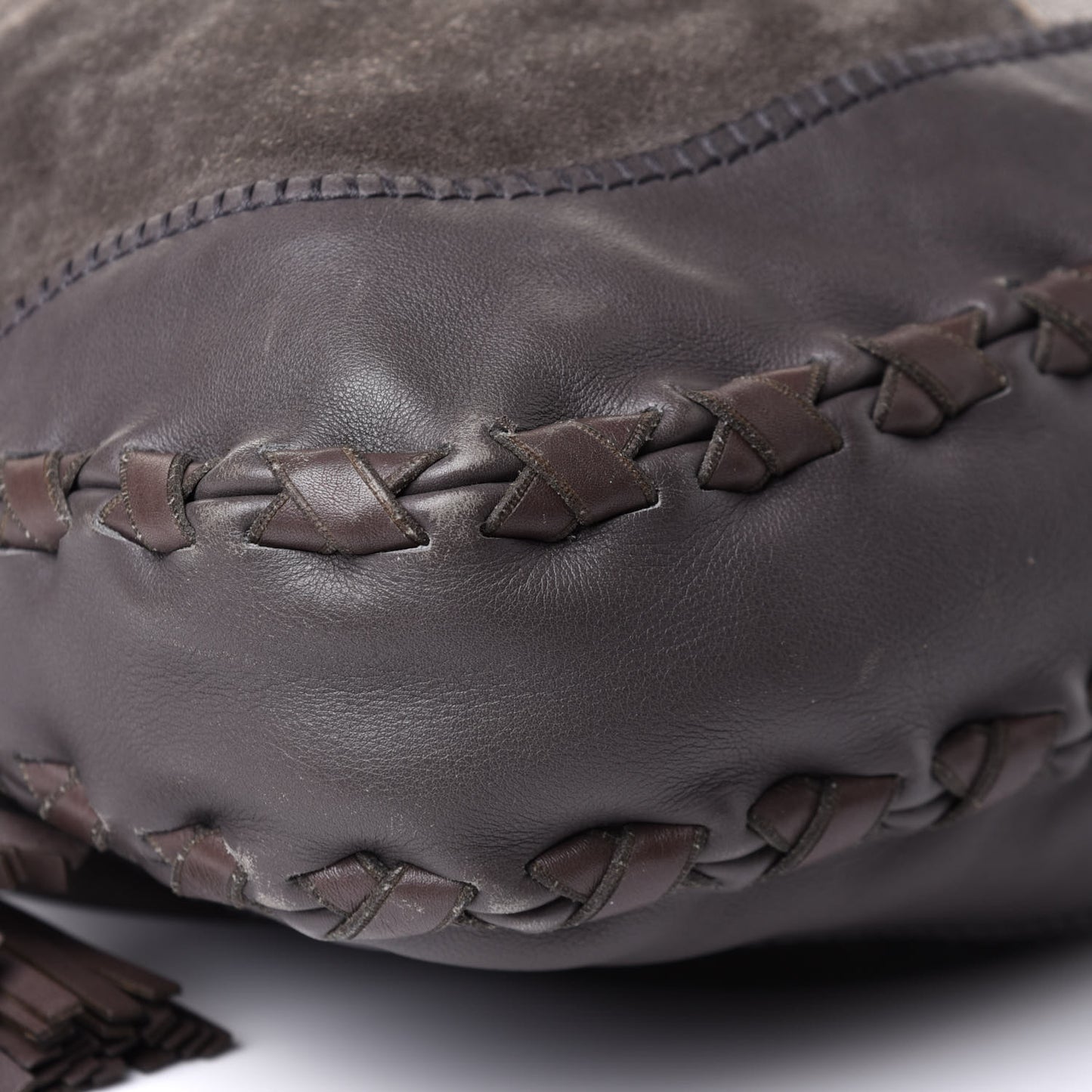 Calfskin Suede Large New Jackie Web Shoulder Bag Grey