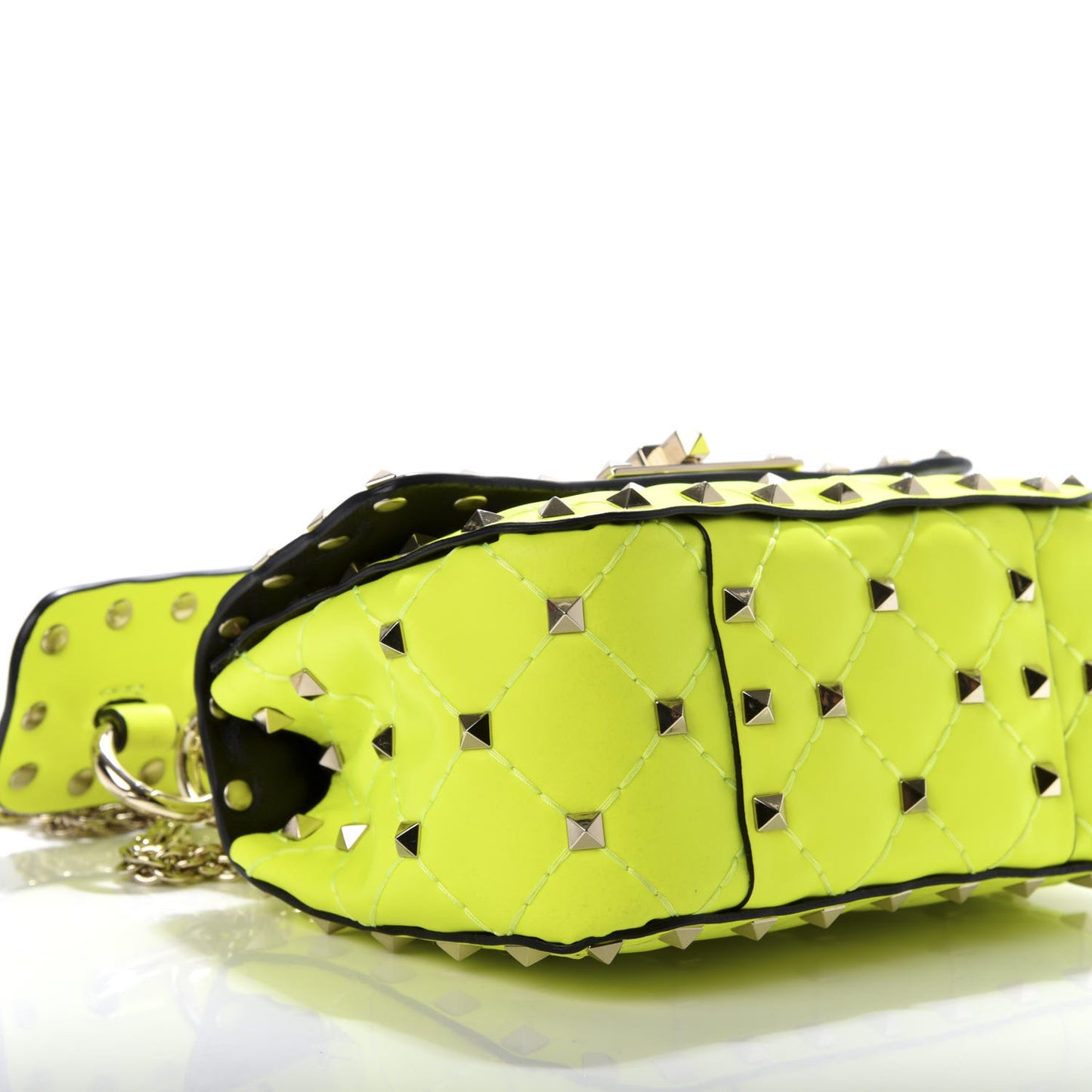Calfskin Micro Rockstud Spike Shoulder Bag Lime