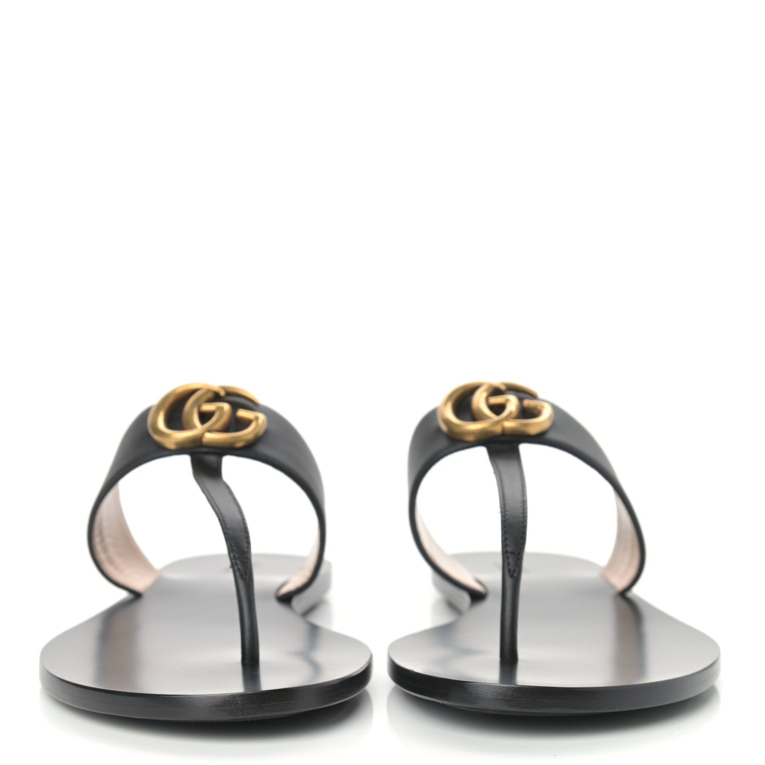 Gucci Calfskin GG Marmont Thong Sandals 39.5 Black 2 of 9