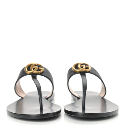 Gucci Calfskin GG Marmont Thong Sandals 39.5 Black 2 of 9
