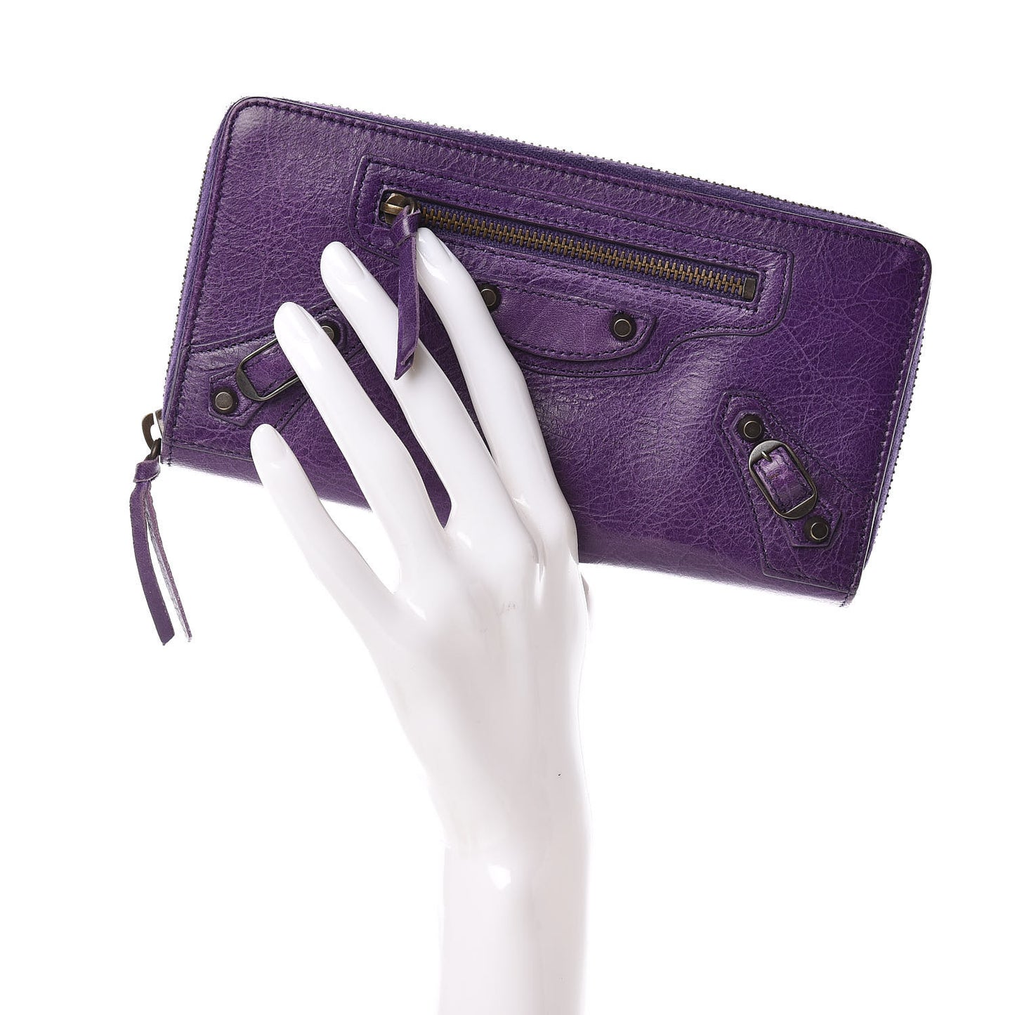 Agneau Classic Hardware Continental Zip Around Wallet Dark Violet