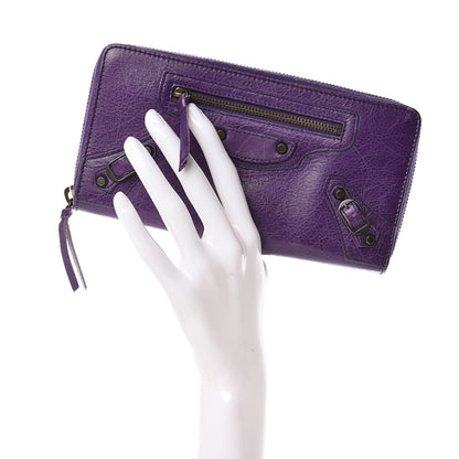 Balenciaga Agneau Classic Hardware Continental Zip Around Wallet Dark Violet 2 of 10