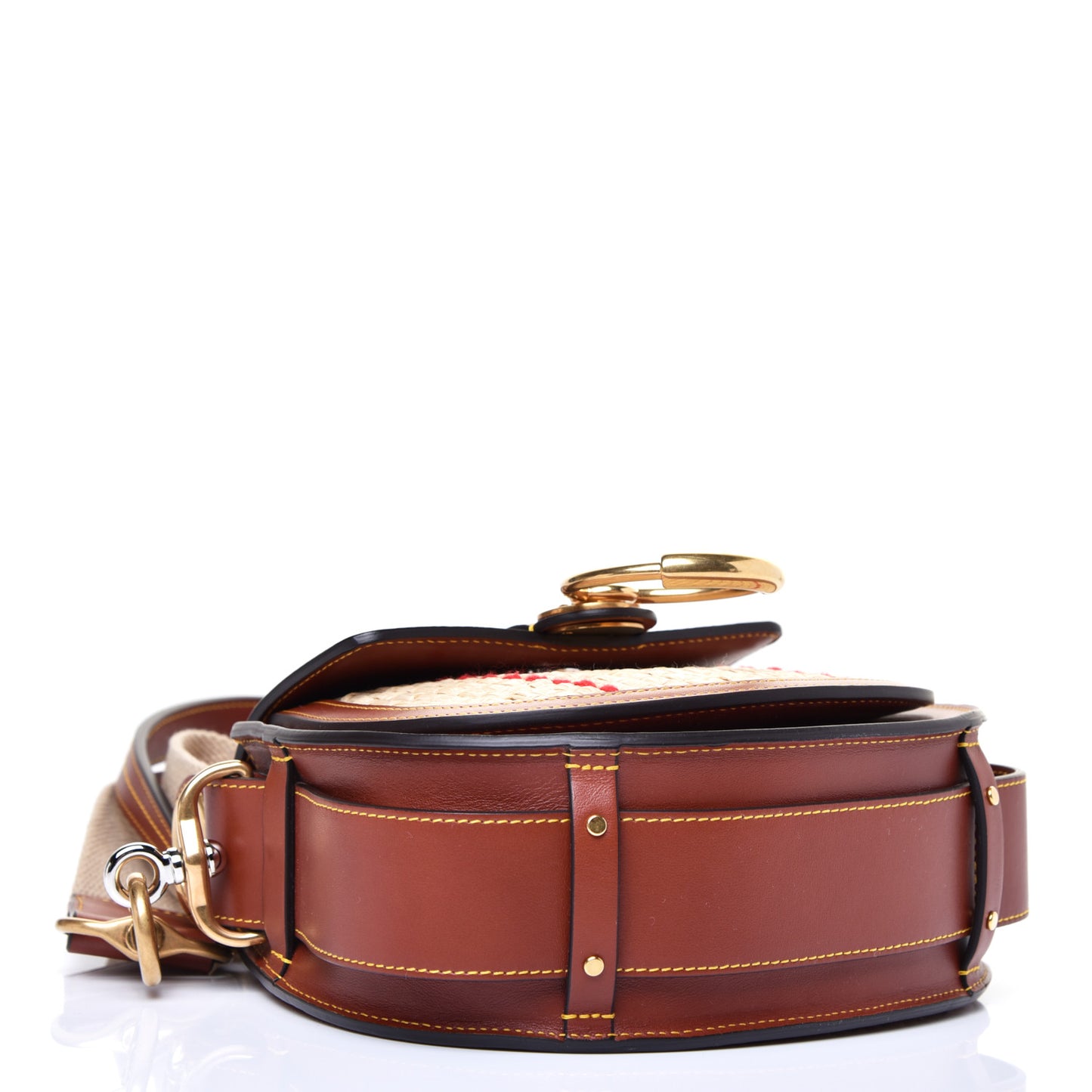 Calfskin Raffia Embroidered Small Tess Bag Sepia Brown