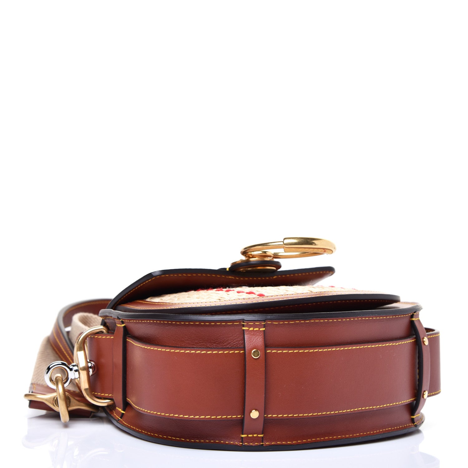 Chloe Calfskin Raffia Embroidered Small Tess Bag Sepia Brown 4 of 10