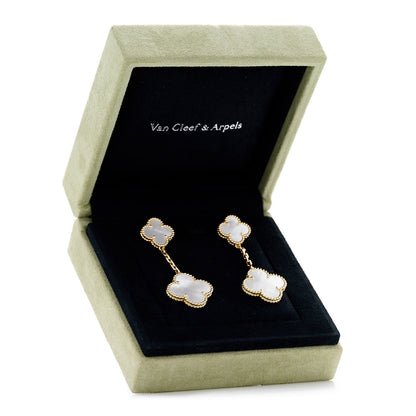Van Cleef & Arpels 18K Yellow Gold Mother of Pearl 2 Motifs Magic Alhambra Earrings 5 of 5