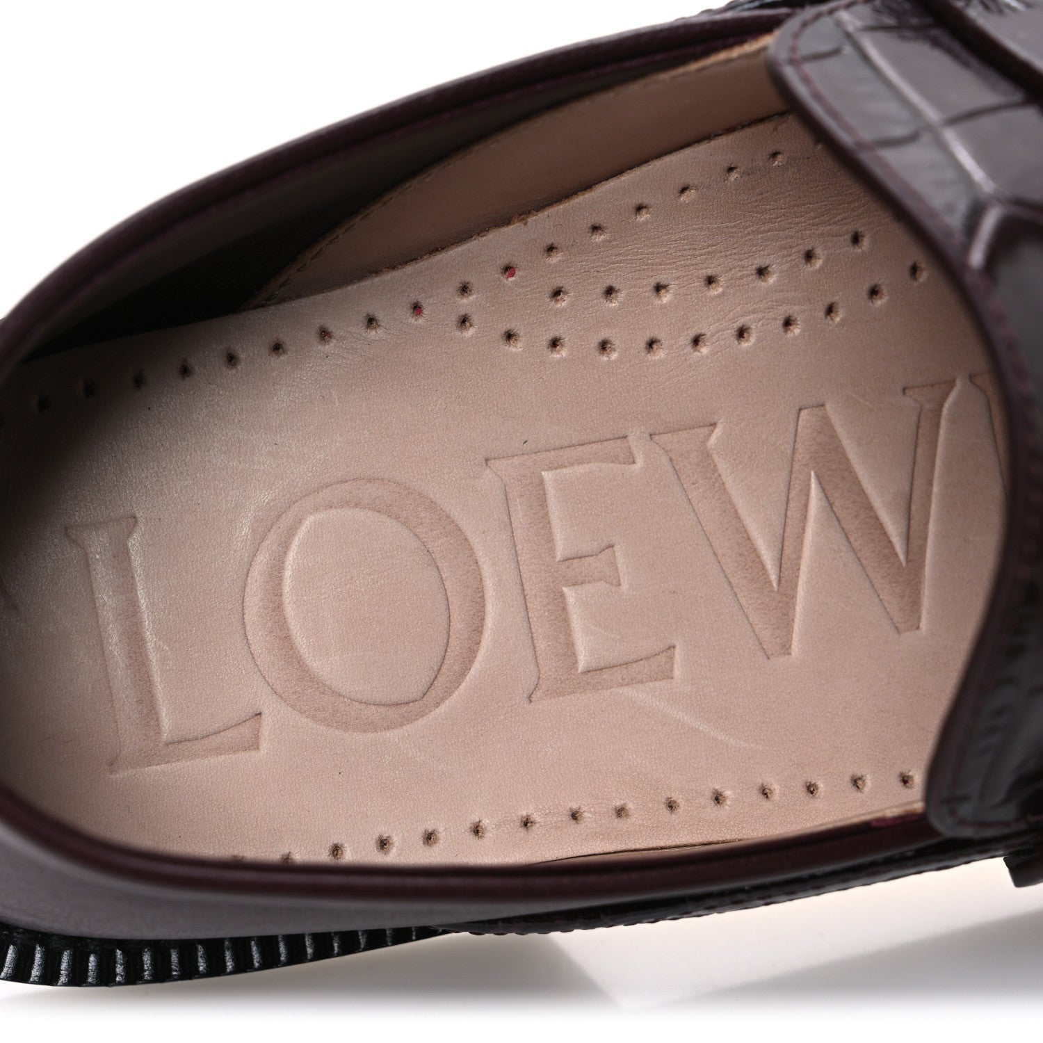 Loewe Calfskin Crocodile Embossed Campo Loafers 36 Burgundy 9 of 11