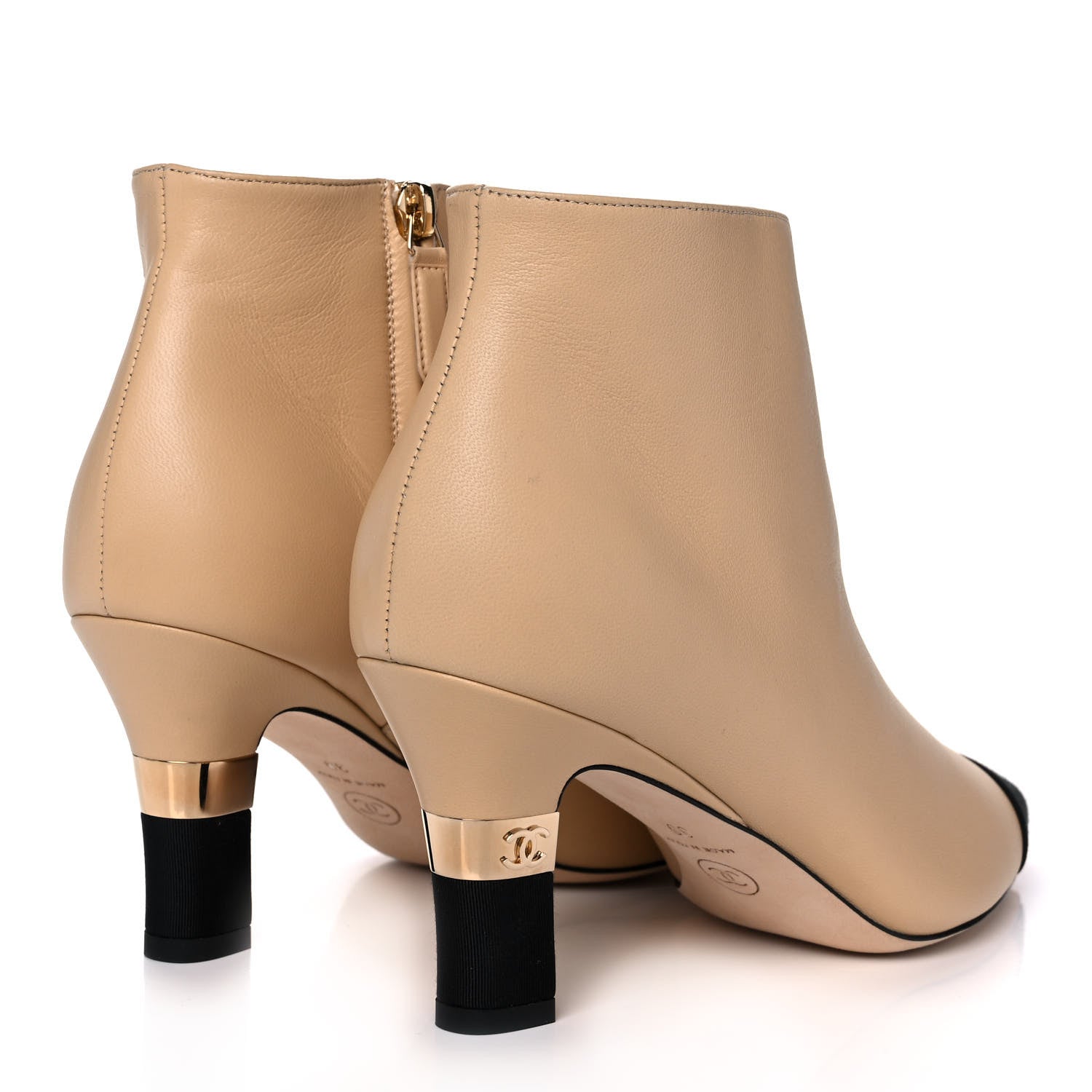Chanel Lambskin Grosgrain Cap Toe Short Ankle Boots 39 Beige Black 4 of 10