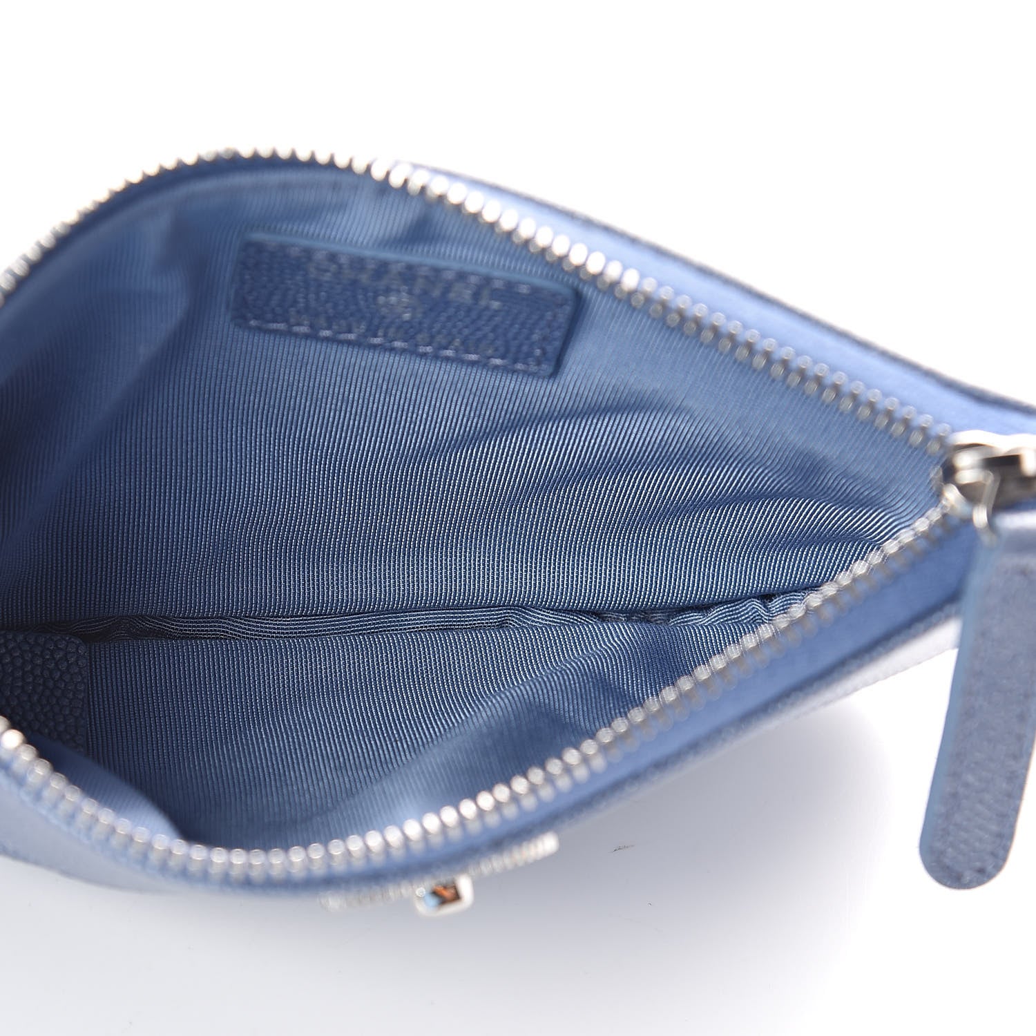Chanel Metallic Caviar Chevron Quilted Small Vintage Mademoiselle Cosmetic Case Blue 5 of 7