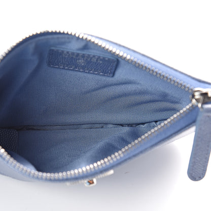 Chanel Metallic Caviar Chevron Quilted Small Vintage Mademoiselle Cosmetic Case Blue 5 of 7