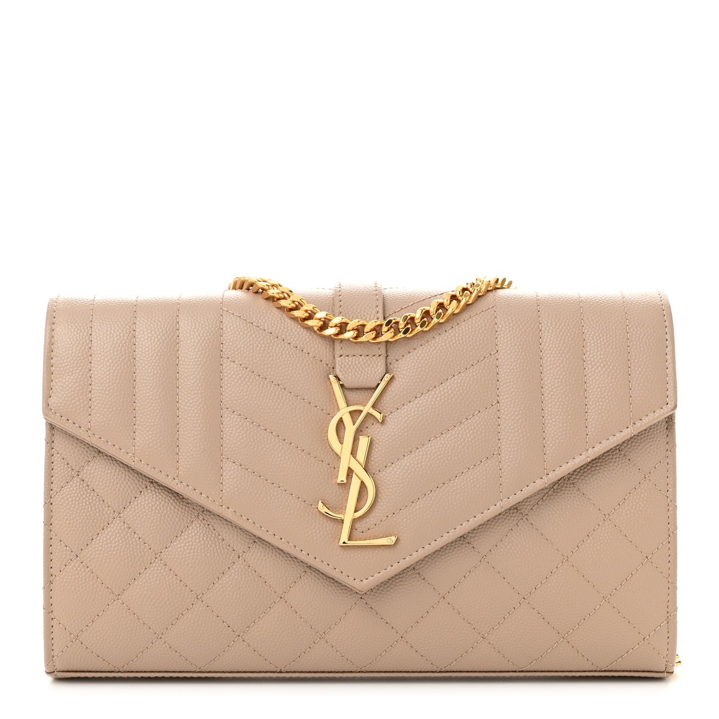 Grain De Poudre Mixed Matelasse Triquilt Monogram Chain Wallet Dark Beige