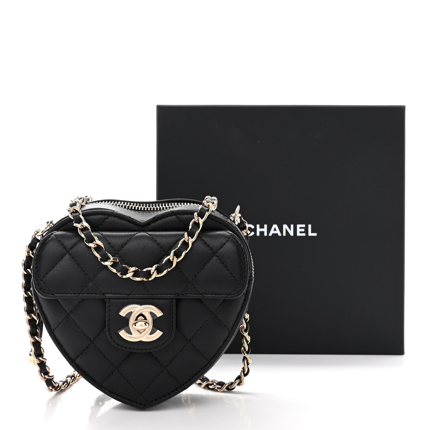 Chanel Lambskin Quilted CC In Love Heart Clutch With Chain Black 11 of 11