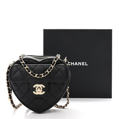 Chanel Lambskin Quilted CC In Love Heart Clutch With Chain Black 11 of 11