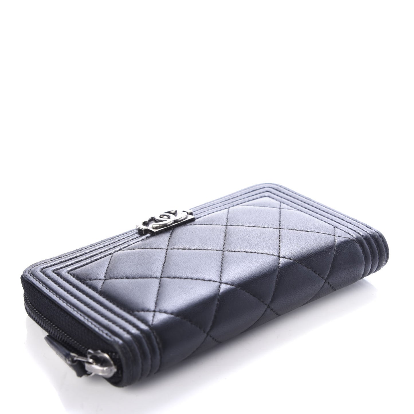 Lambskin Quilted Small Boy Zip Around Wallet Black
