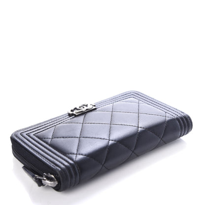 Chanel Lambskin Quilted Small Boy Zip Around Wallet Black 4 of 9