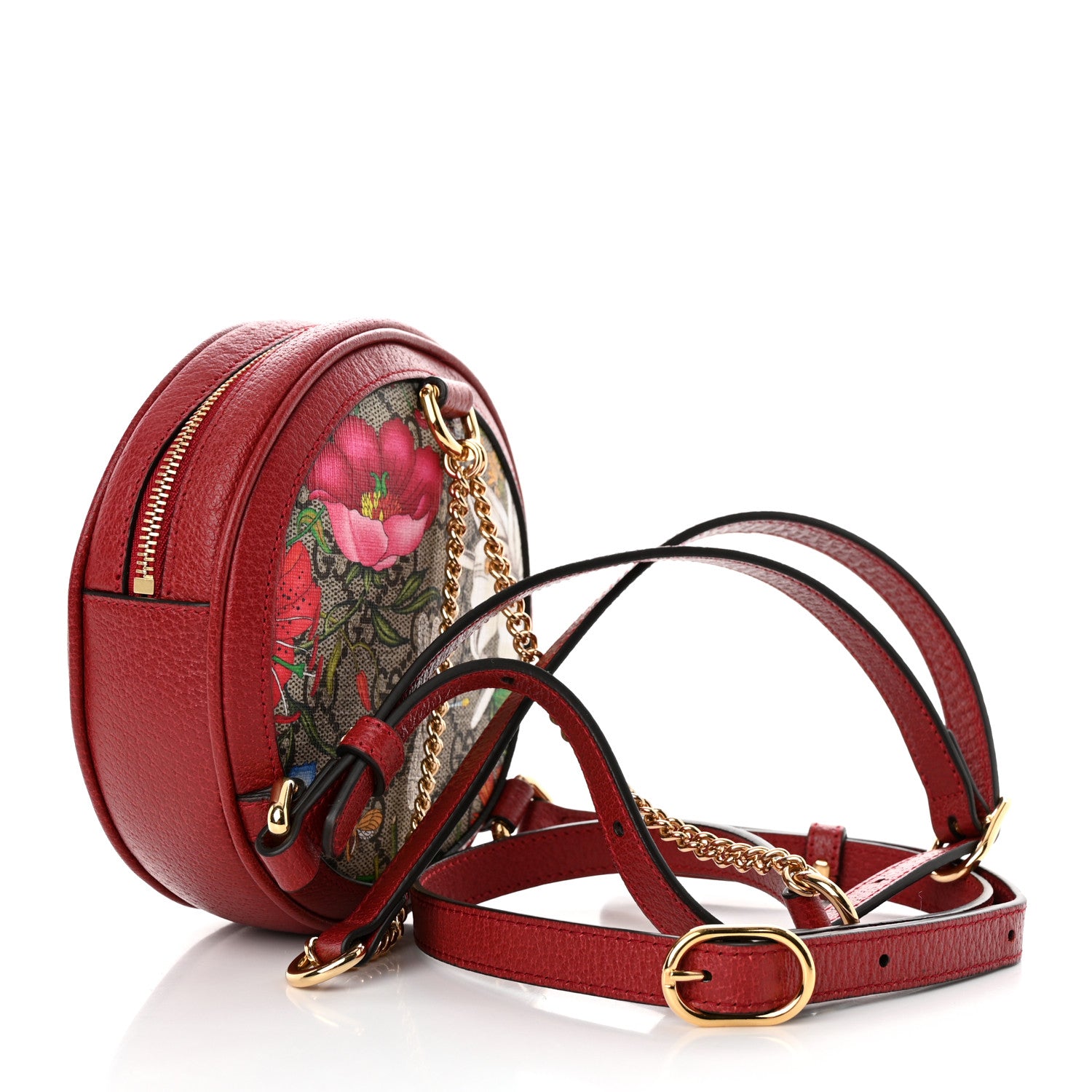 Gucci GG Supreme Monogram Web Flora Mini Ophidia Round Backpack Red 3 of 10