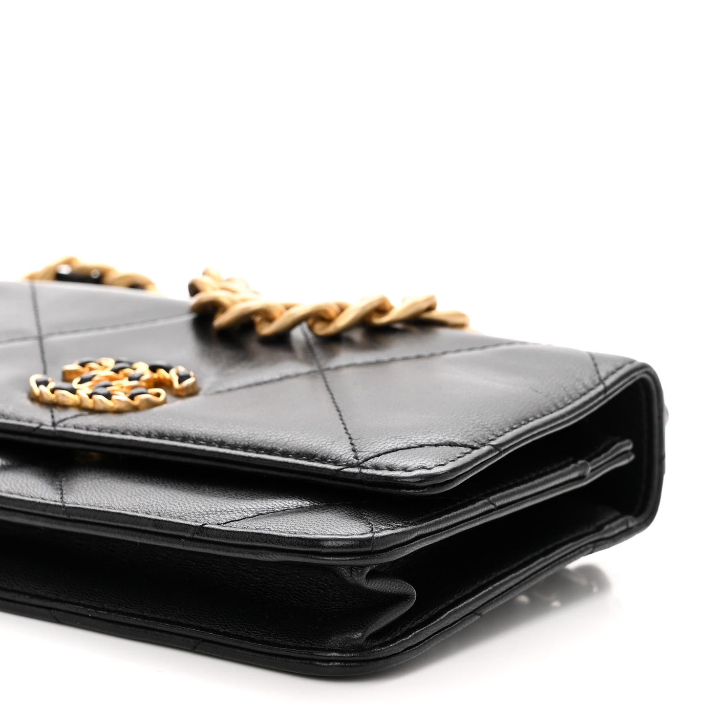 Lambskin Quilted Chanel 19 Wallet On Chain WOC Black