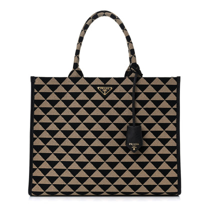 Prada Jacquard Saffiano Triangolo Symbole Embroidered Large Tote Black Corda 1 of 9