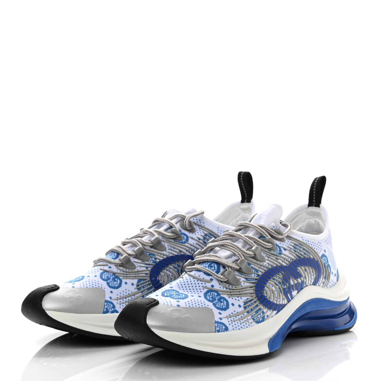 Gucci Technical Knit Fabric Waves GG Monogram Womens Gucci Run Sneakers 40 Great White Bright Splash Thunder Grey Sky 4 of 7