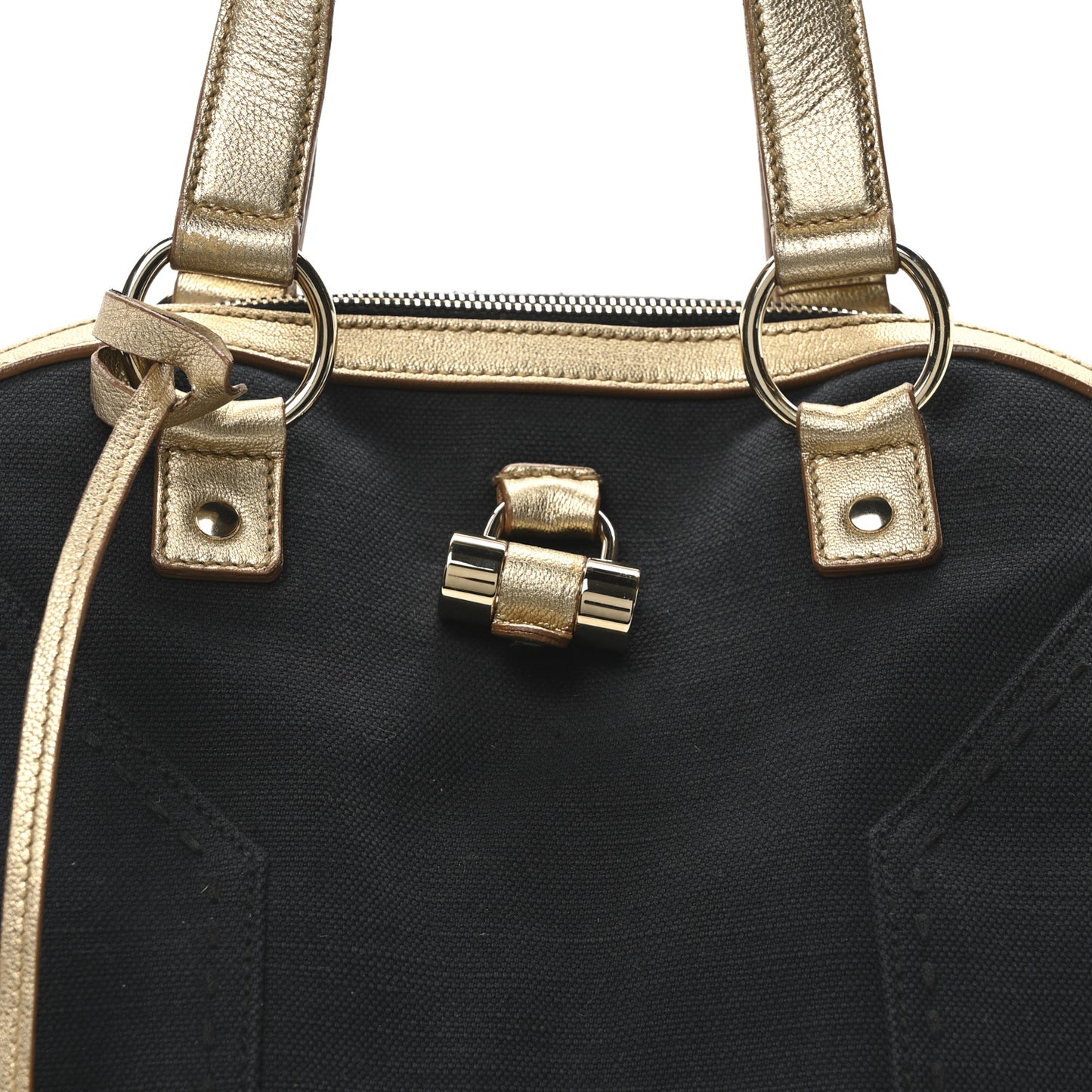 Metallic Calfskin Canvas Large Muse Black Gold