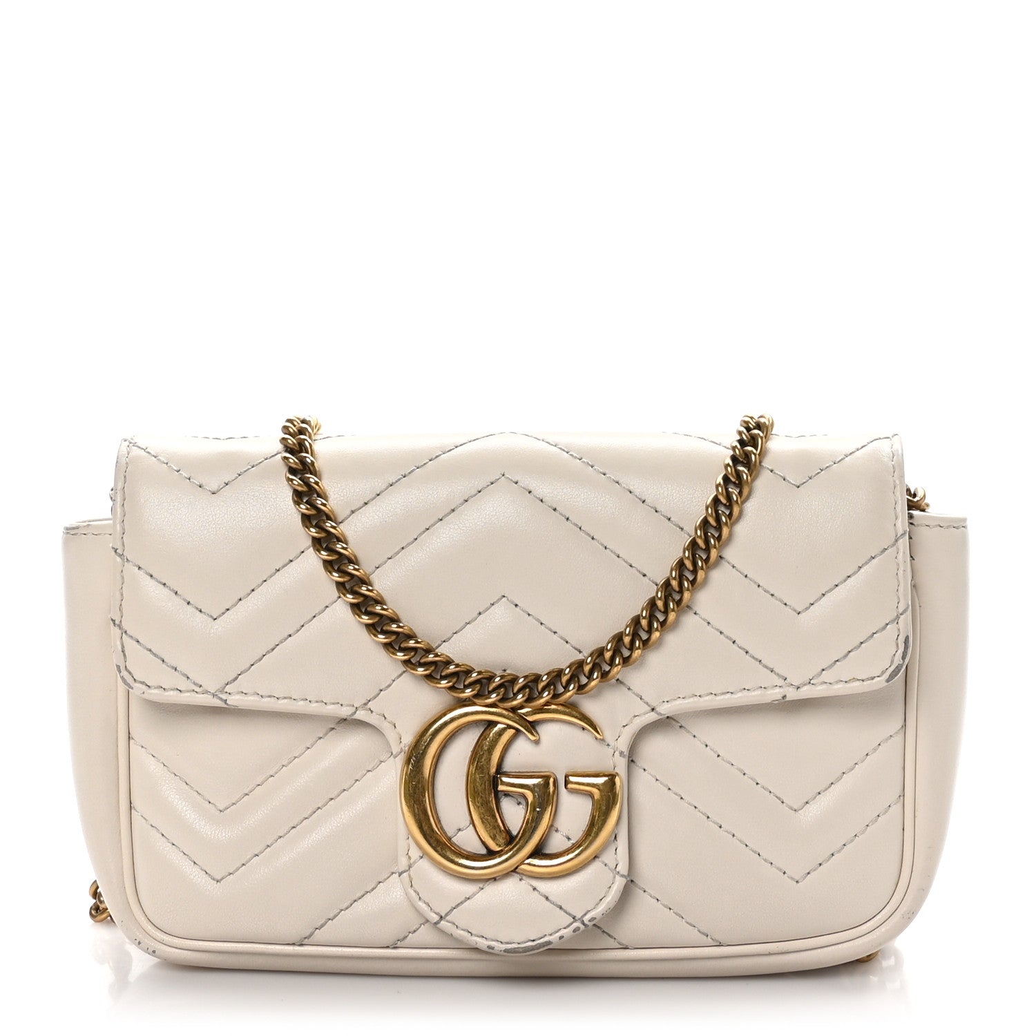 Gucci Calfskin Matelasse Super Mini GG Marmont Shoulder Bag White 1 of 12